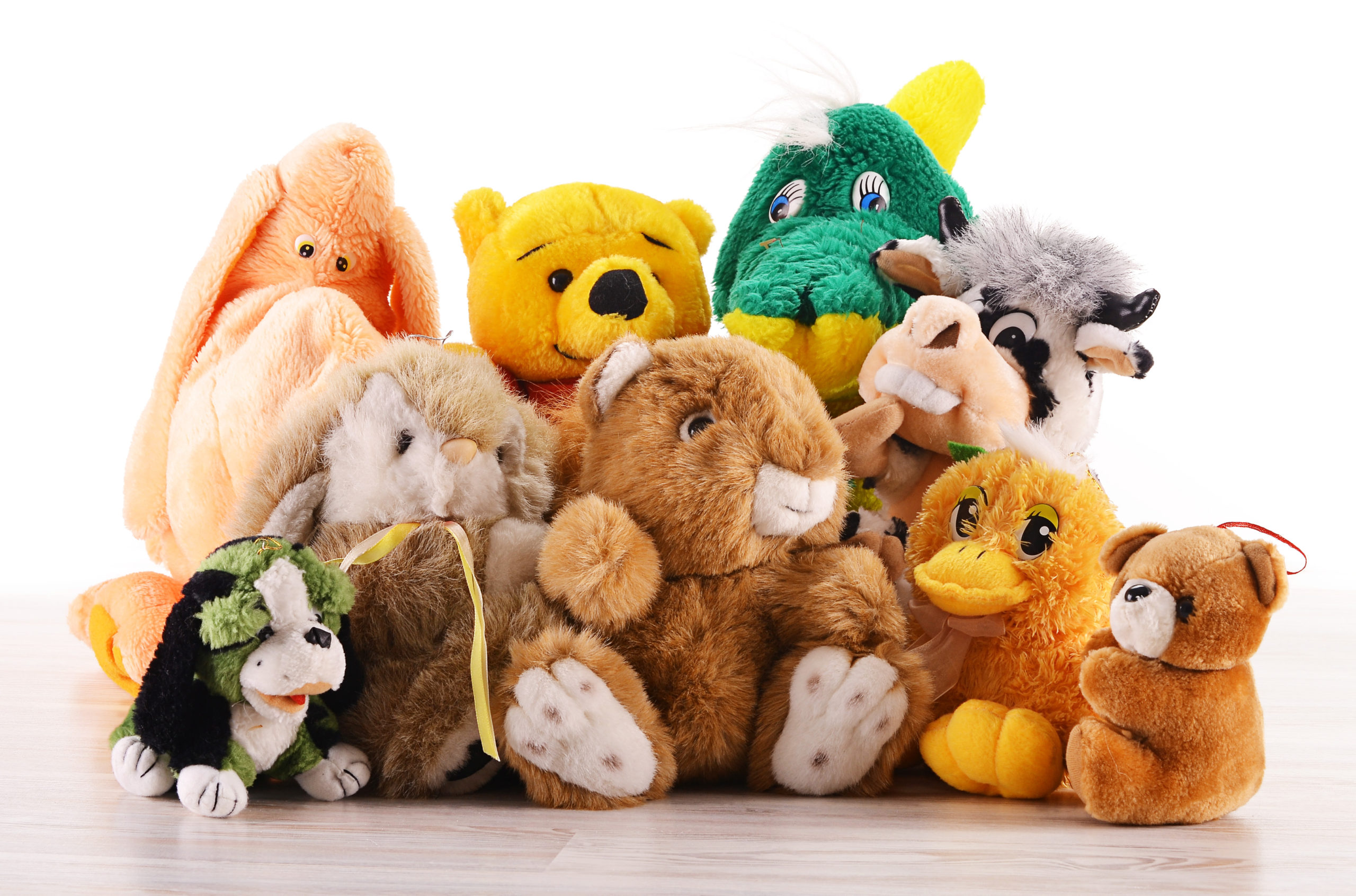 stuffed animals piled high