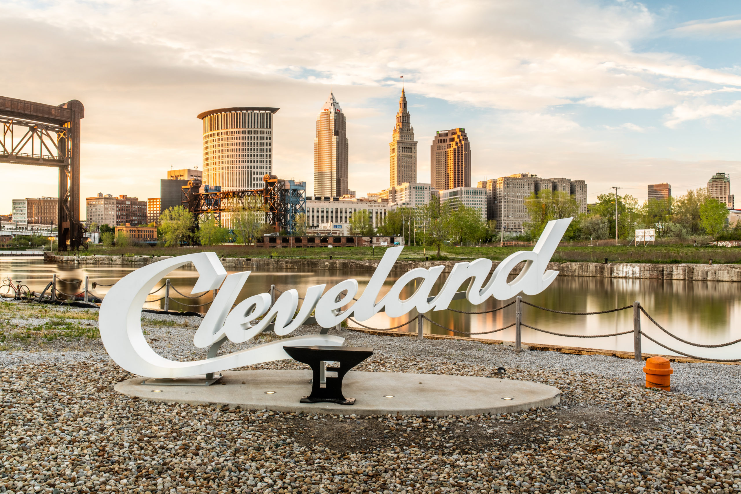 Cleveland OH skyline and sign